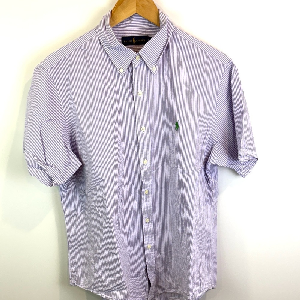 Polo Ralph Lauren seersucker Striped Shirt with Green Logo size L